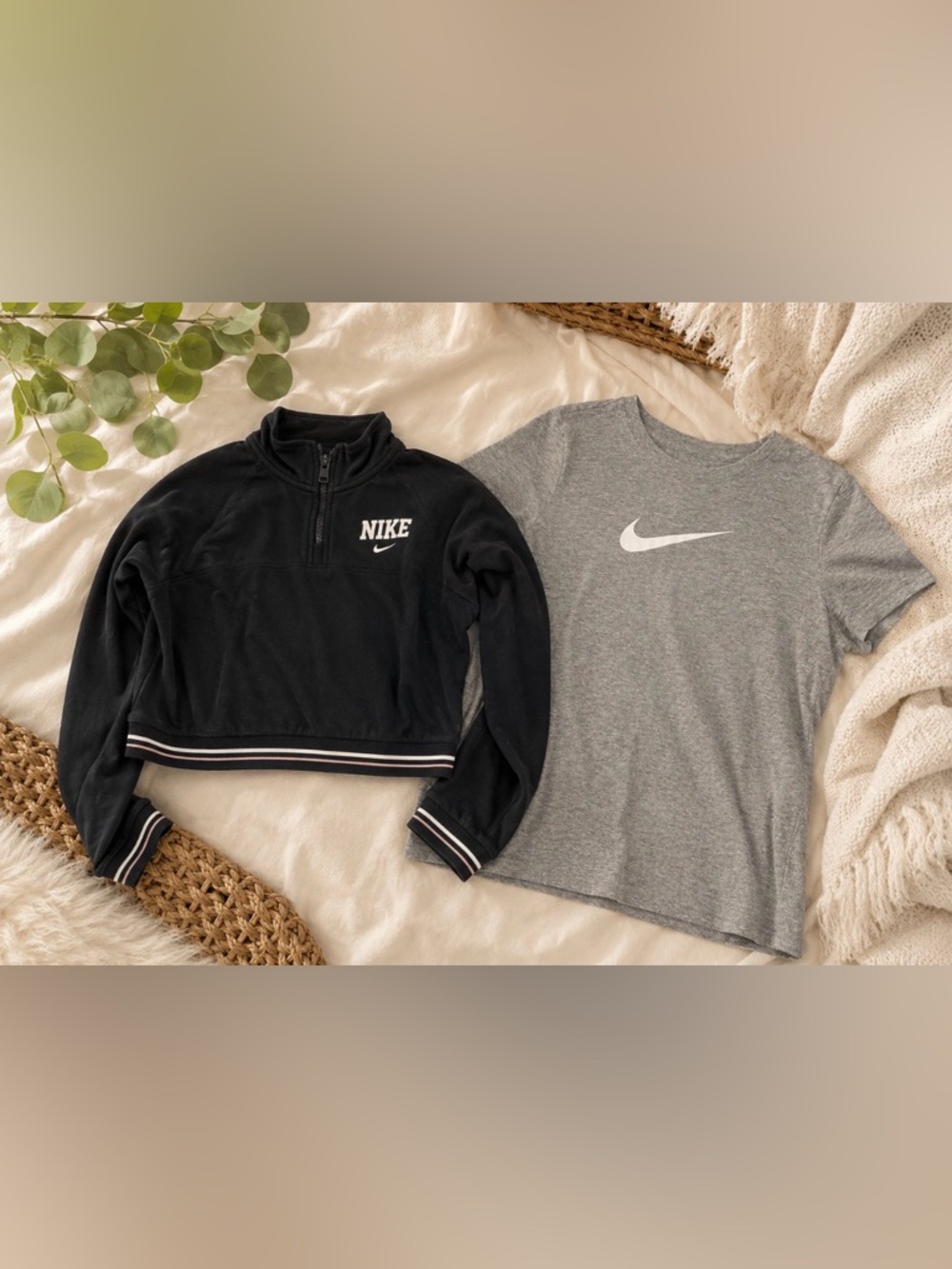 Nike Kids Grey Tee Large + Black Nike Quarter-Zip Cropped Sweatshirt Medium